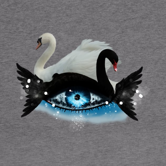 Fantasy eye with swan in black and white by Nicky2342